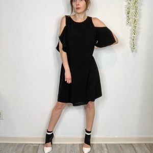 HALOGEN shift dress cold shoulder ruffle sleeve black